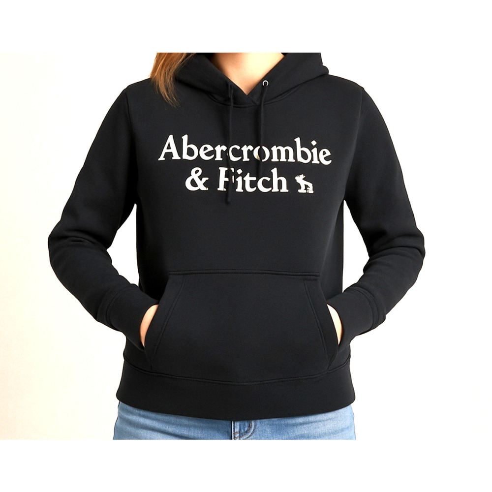 Abercrombie & Fitch Fleece‎ Hoodie Unisex Black Embroidered Lettering Size Sm